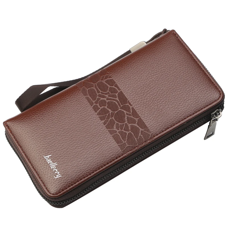 

Baellerry Brand Factory Price Gents Traveling Wallet Long Card Holder Zipper Phone Wallets Clutch Bag wallets for men, Black, light coffee, dark coffee