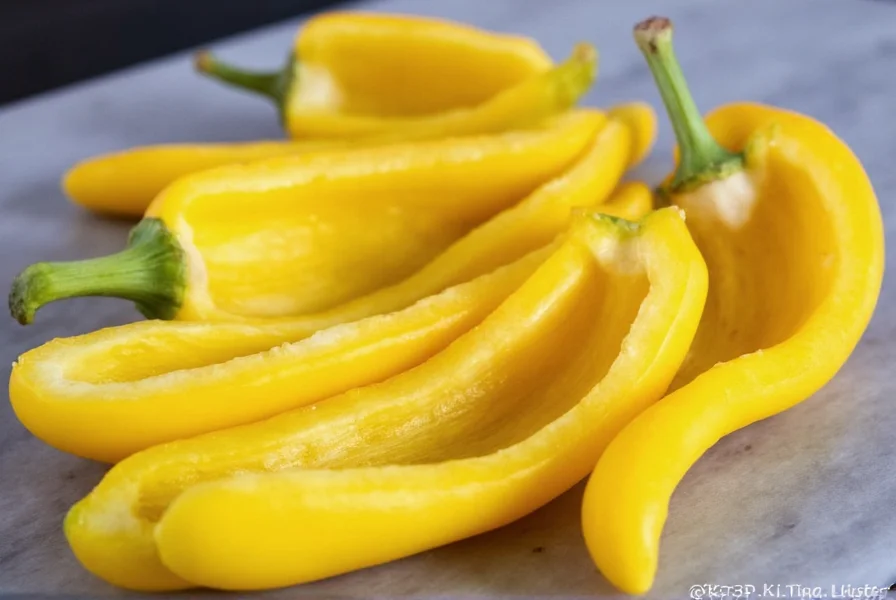 Fresh yellow banana peppers cut in half with seeds removed, ready for stuffing with ground beef and rice mixture