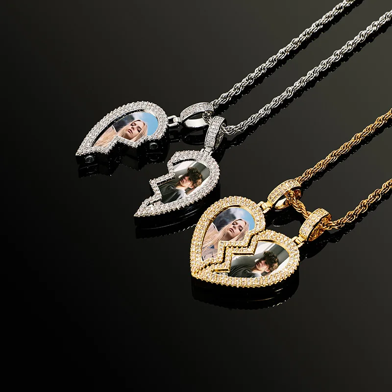 

2022 INS Memory Photo Frame Commemorative Pendant Creative Hip-hop Heartbreak Love Stitching Necklace For Women Mental