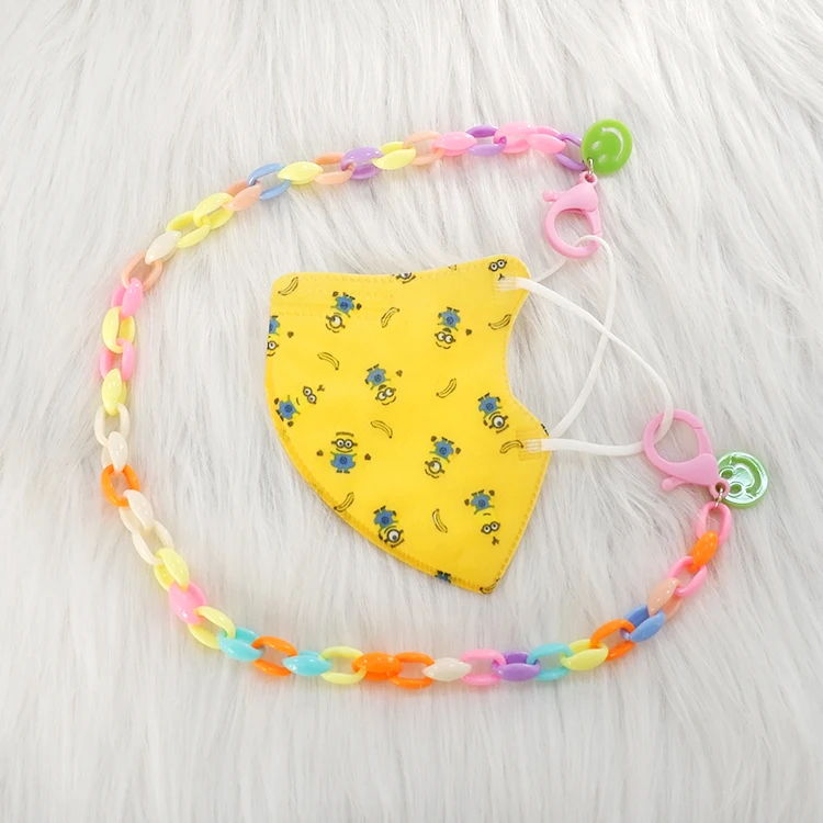 

cute colorful kids acrylic masking necklace chain with drop smile face for children masked chain