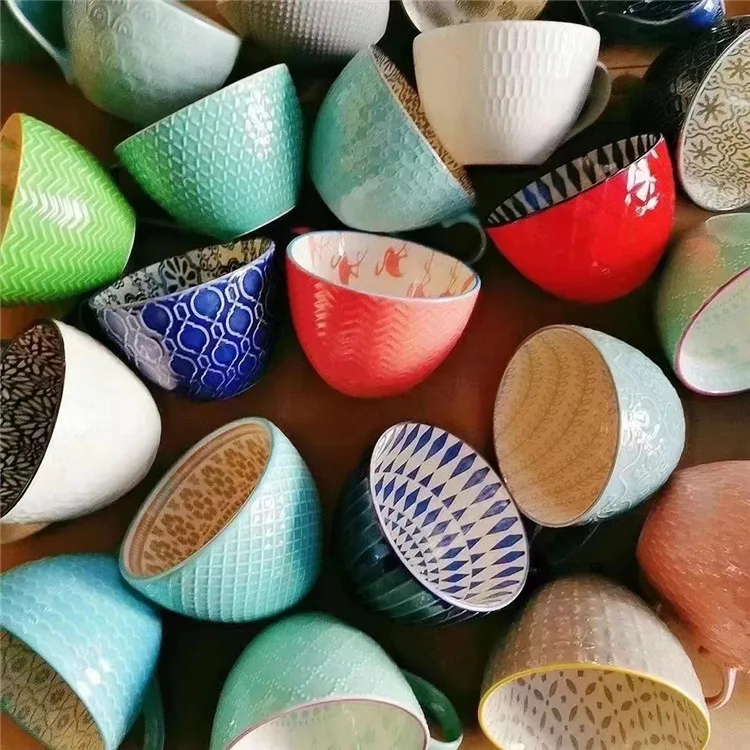 

48 PCS Ceramic Mug Creative Hand Painted 3D Mugs With Handle Coffee Tea Milk Breakfast Cups Nice Gifts