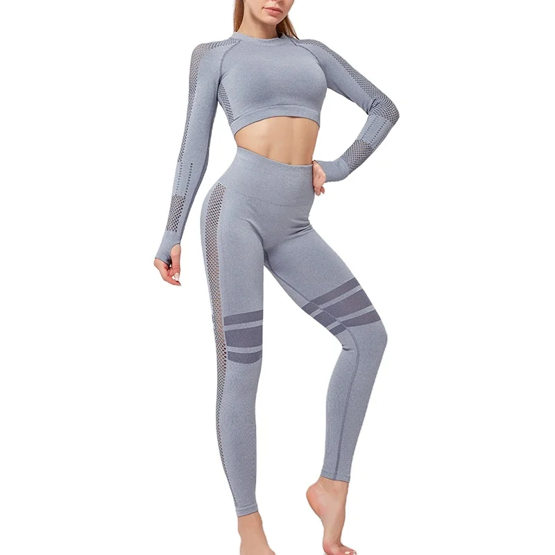 

Byleading Sportswear Manufacturers Logo Custom Women Yoga Fitness Clothing Long Sleeve Crop Top And Tight, Customized colors