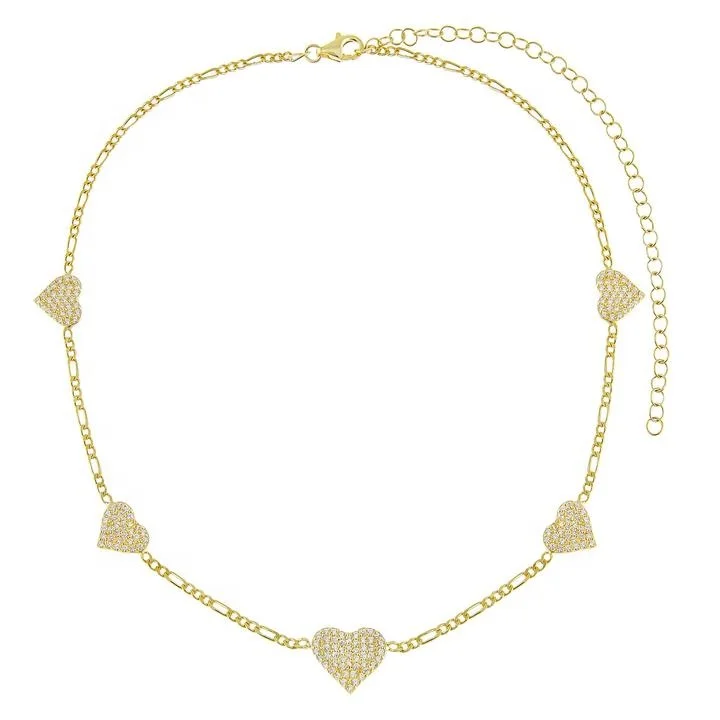 

Trendy micro pave 5 heart clip chain gold plated bling girl women delicacy necklace, Customized