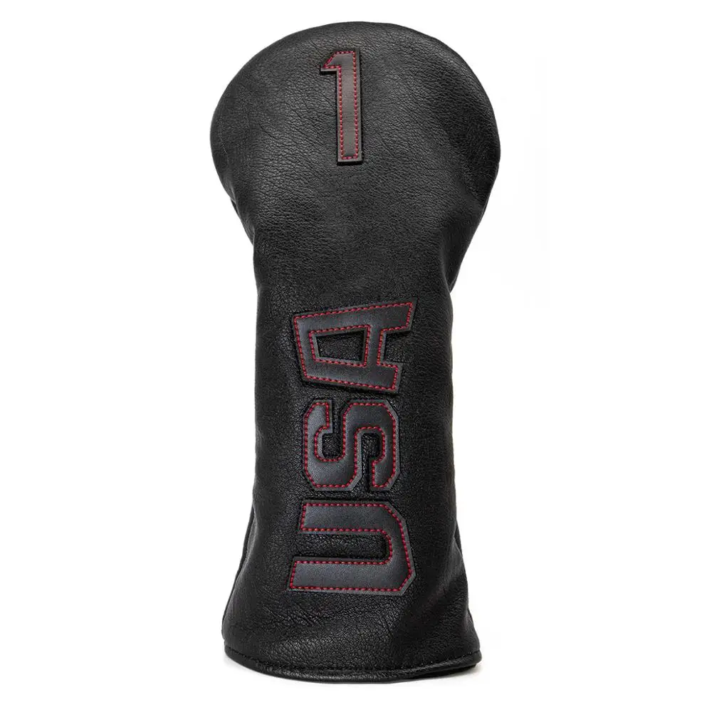 

Golf Club Head Covers,Golf Driver Cover Golf Headcovers Leather Golf Wood Covers for 460CC Drivers,Golf Driver Head Covers, Black & red stitch