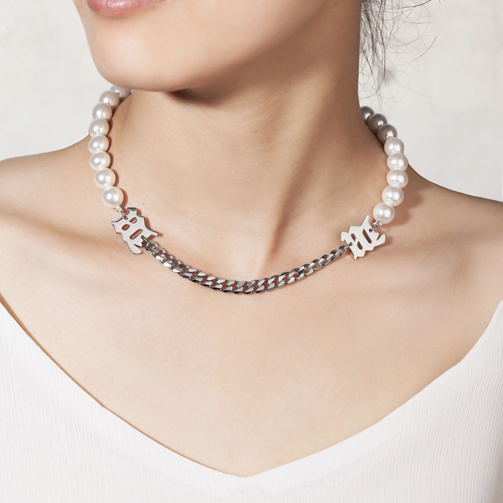 

Fashion Chain Jewelry Stainless Steel Collar Choker Pearl Necklace