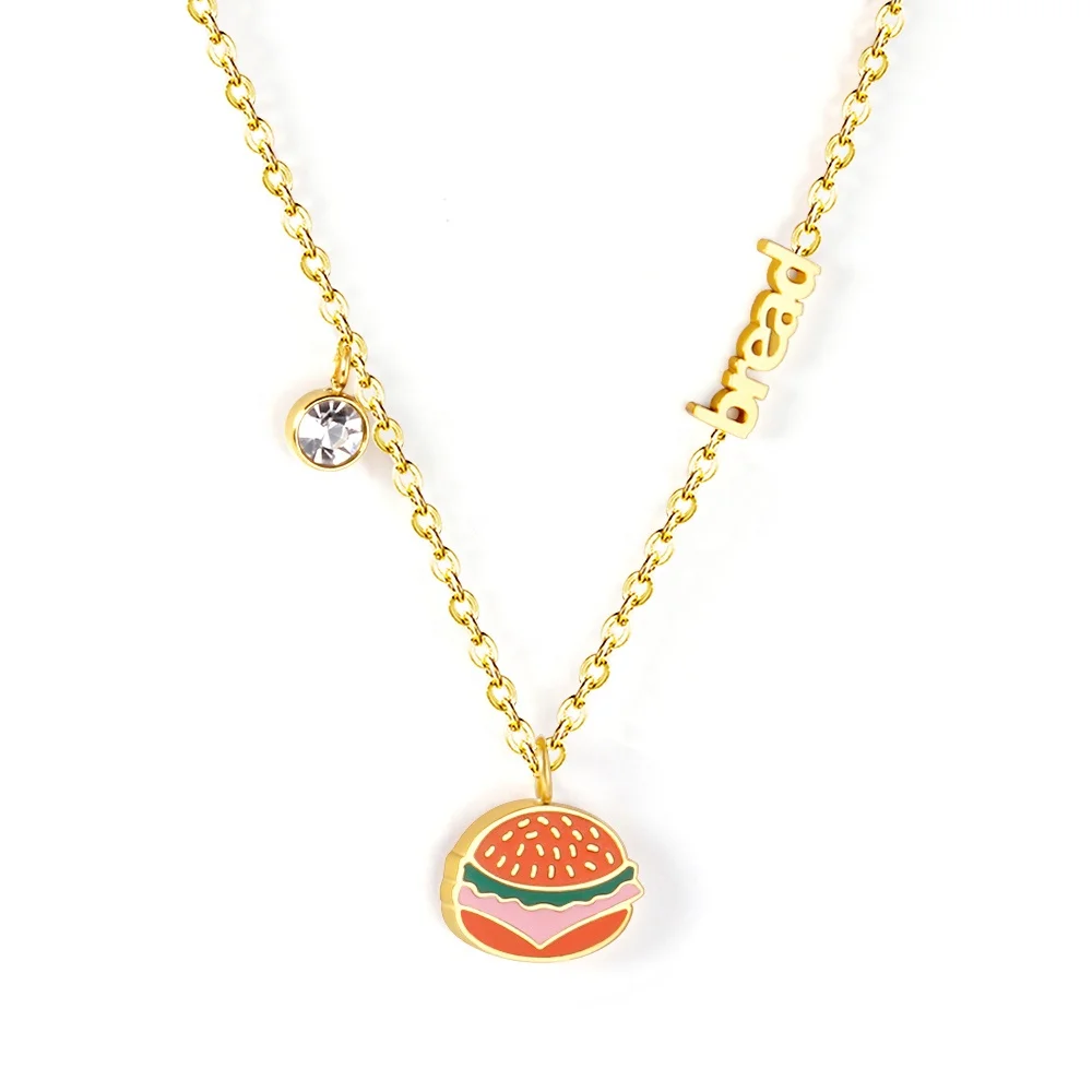 

Lovely Girls Jewelry 18K Gold Plated Stainless Steel Bread Hamburger Necklace, Gold/silver available