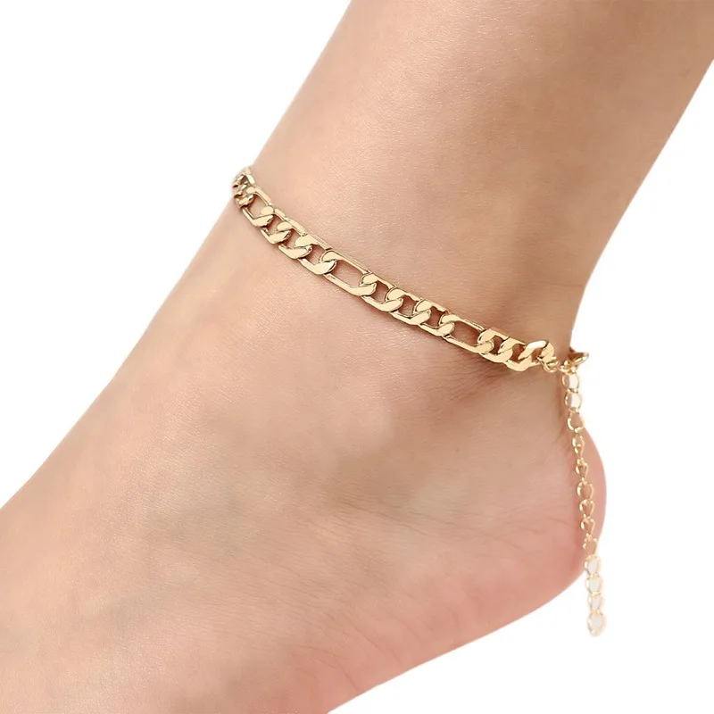 

European Summer Simple Barefoot Jewelry 18K Gold Plated Chunky Chain Ankle Bracelet Figaro Chain Anklet