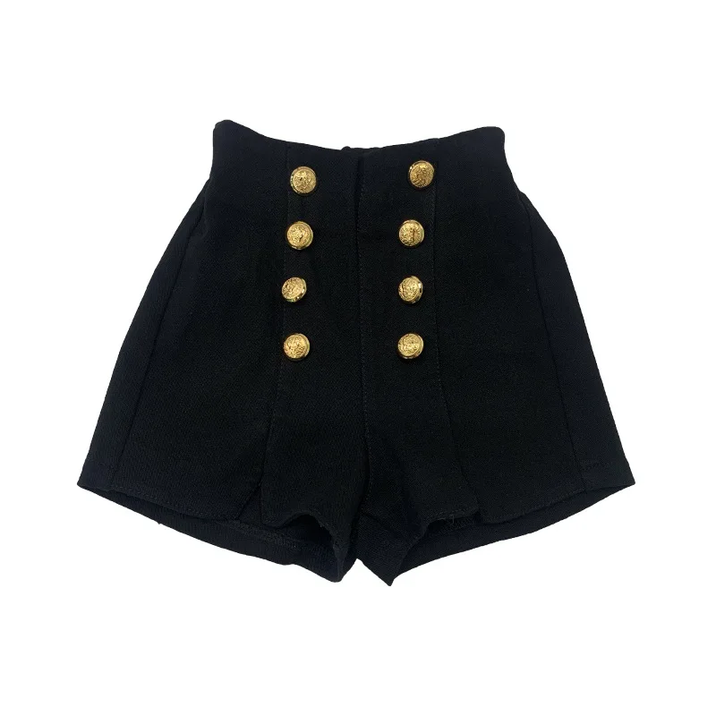 

M216825 new arrival 2021 spring fashion baby girls denim shorts kids girl short pant Korean design double breasted solid black, Blue