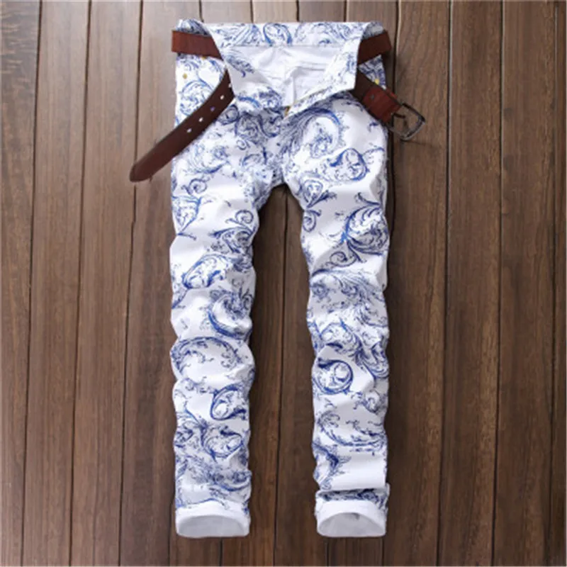 

2020 New printed casual pants men's slim Korean flower European station digital pants nightclub trendy Jeans, Customized color
