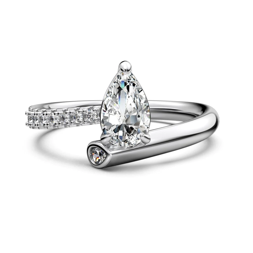 Dylam Iced Out Factory Direct Sale Pear Shape S925 Sterling Silver Ring Cz Cubic Zirconia Engagement Wedding  Rings for Women