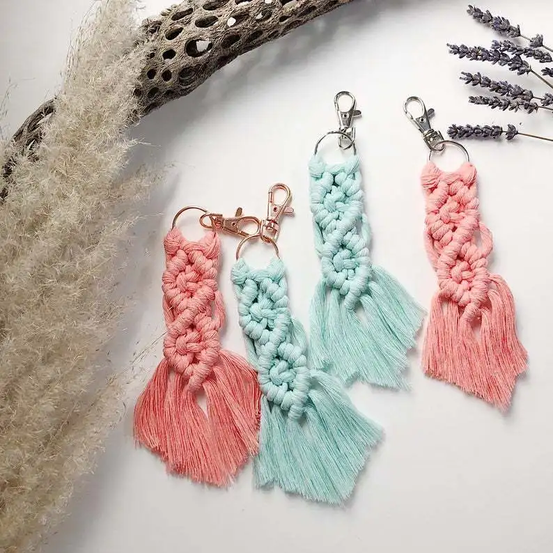 

Creativity Handmade Woven Cotton Rope Tassel Color Key Ring Pendant For Bags And Clothing