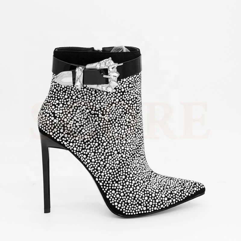 

2021 fashion pointed toe rhinestone boot with blink sparkly luxury boots pole dance boots high heel