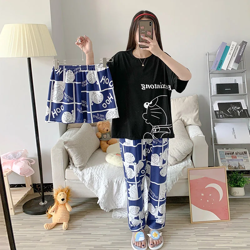 

2021 Summer New Sleepwear 3 Pc Pijama Verano Pjs Sleep Wear Clothing Matching Pyjama Three Piece Pajama Set Night Suit For Lady