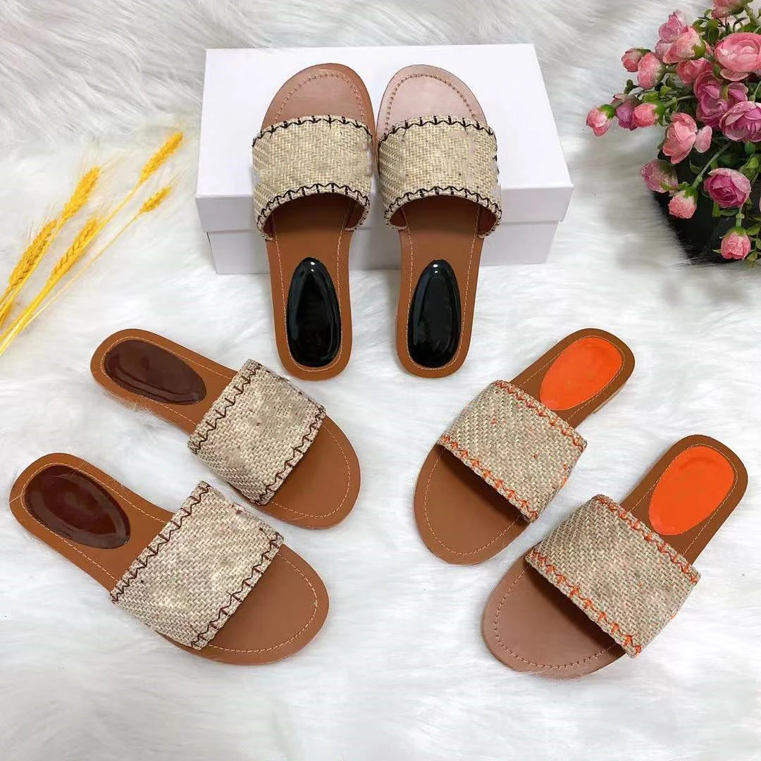 

Embroidered Print Letters Luxury Designer Ladies Summer Sandals Flat Slippers