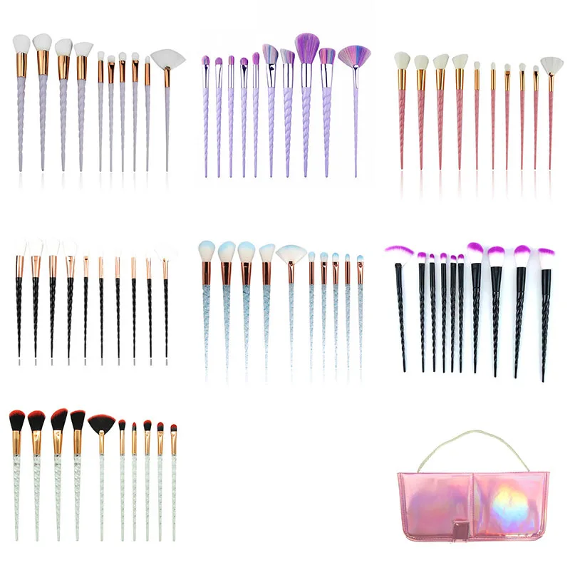 

Best selling 10pcs makeup brushes white spiral make up brushes with glitter handle