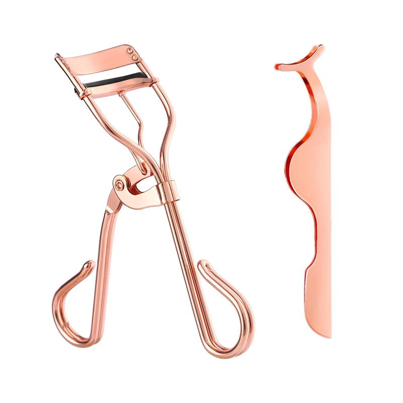 

2-pieces Stainless Steel Eyelash Curler Rose Gold Eyelash Applicator Eyebrow Tweezers Set, Gold + black