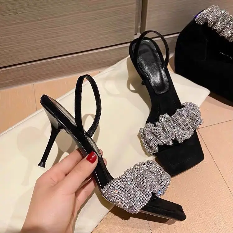

2022 Star style Luxury Rhinestones Women Sandals Elegant stiletto High heels Slingback Gladiator sandals Summer Party Prom shoes