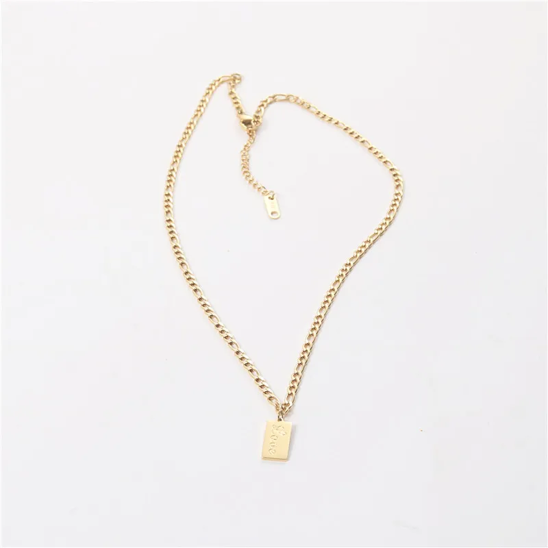 

Jewelry Stainless Steel Figaro Chain Love Pendant Necklace Trendy Jewelry Wholesale, Rose gold