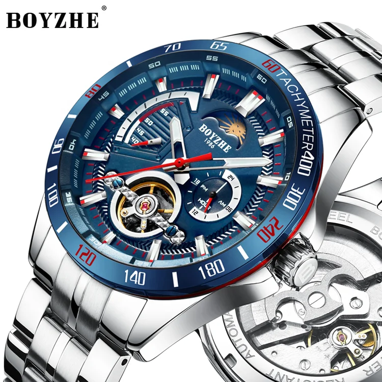 

BOYZHE Factory Brand Mechanical Watch Manufacturer Customized Custom LOGO Fashionable Men's Stainless Steel Mechanical Watch