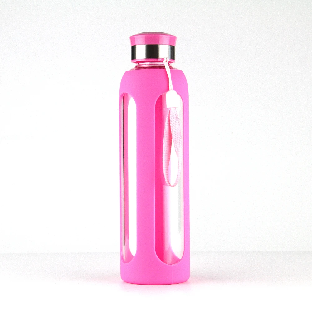 

Wholesale 550ml/20oz outdoor sports high borosilicate glass bottle water with silicone sleeve, Can be customized