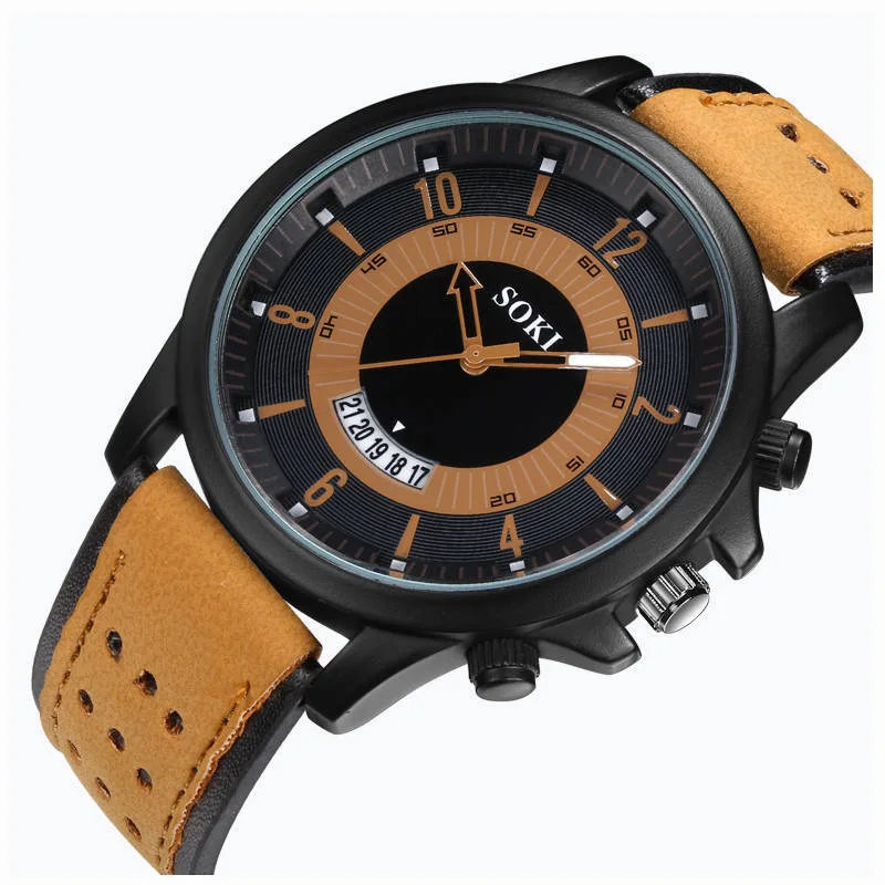 

SOKI hot selling SOKI men's brand sports quartz fashion belt military watch student calendar wrist watches