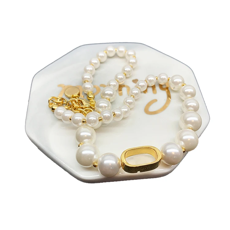 

18k Gold Plated Brass Long Necklace Large African Pearl Channel Necklace for Women, Golden