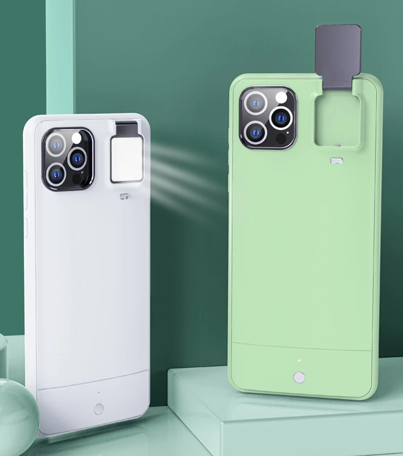 

For IPhone 12 11 Fill Light Phone Case with Ring Flashing Mobile Phone Protective Case with Reverse Charging