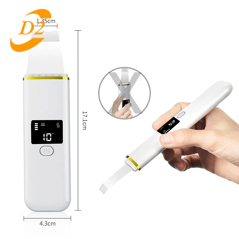 

D2 Ultrasonic Facial Skin Scrubber LCD Screen Ion EMS Therapy Face Rejuvenation Cleaner Blackhead Acne Cleaning Skin Care Tool