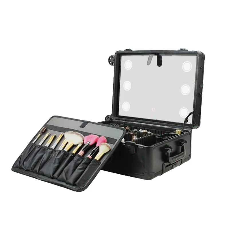 

Hot New style Rolling Makeup cases With LED Lighted Women Travel Make Up Cases Big Capacity Cosmetics Suitcases