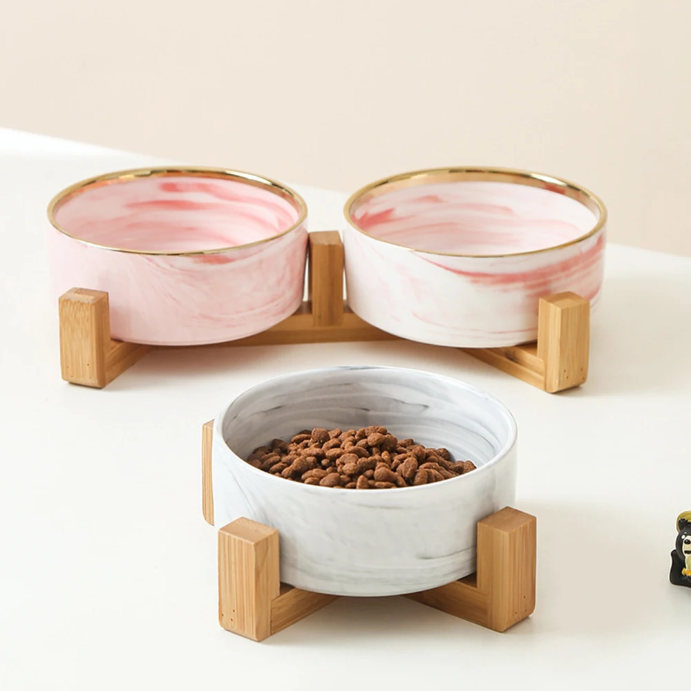 

LIHONG New arrival durable Ceramic dog bowl water multi colors ceramic wooden frame pet cat raised dog bowl with logo, Many colors