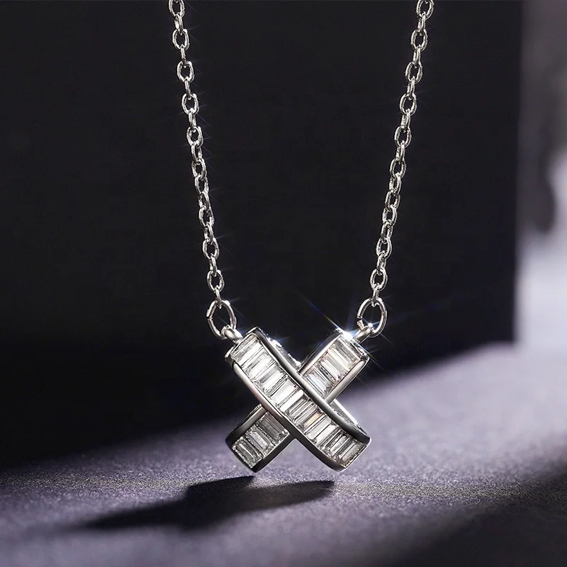

Fashion Exquisite Shine Zircon X Letter Pendant Necklace for Women Simple Cross Chain Necklace Brand Jewelry, Picture shows