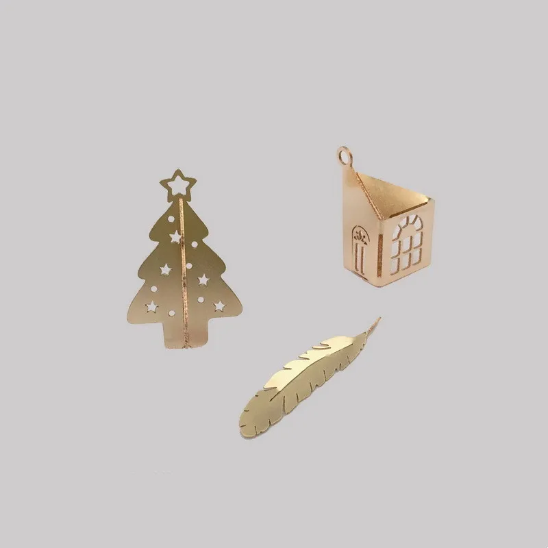 

Tiny 14k Gold Filled House Christmas Tree Feather Pendant Fine Jewelry Charms