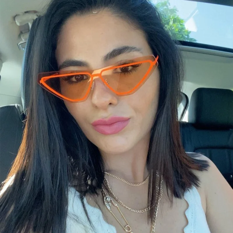 

Metal orange fashion triangle sunglasses rimless sun glasses luxury women designer sexy cat eye sunglasses 2022