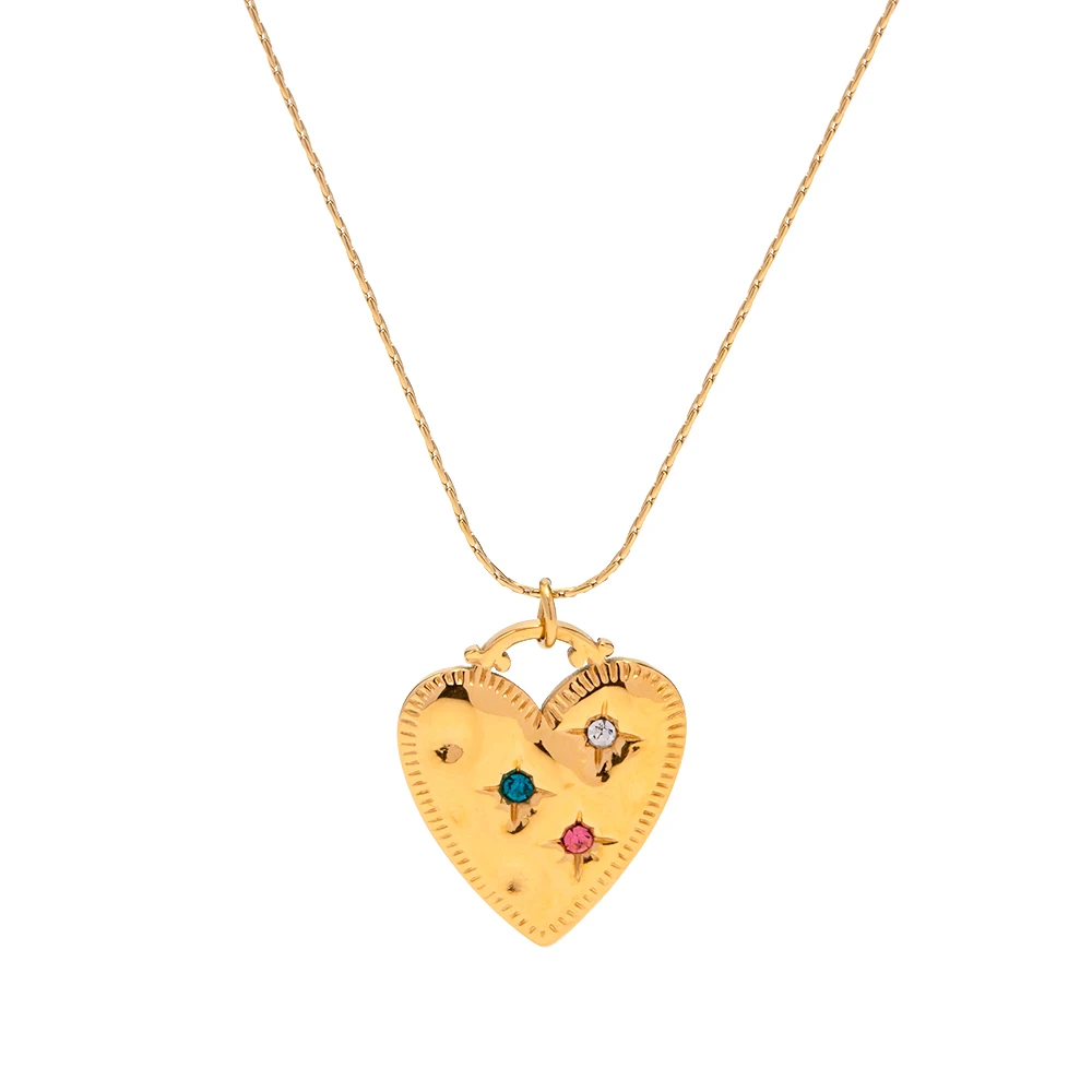 

New Arrival Colorful Love Heart Necklace Stainless Steel Colorful Zircon Heart Pendant Necklace