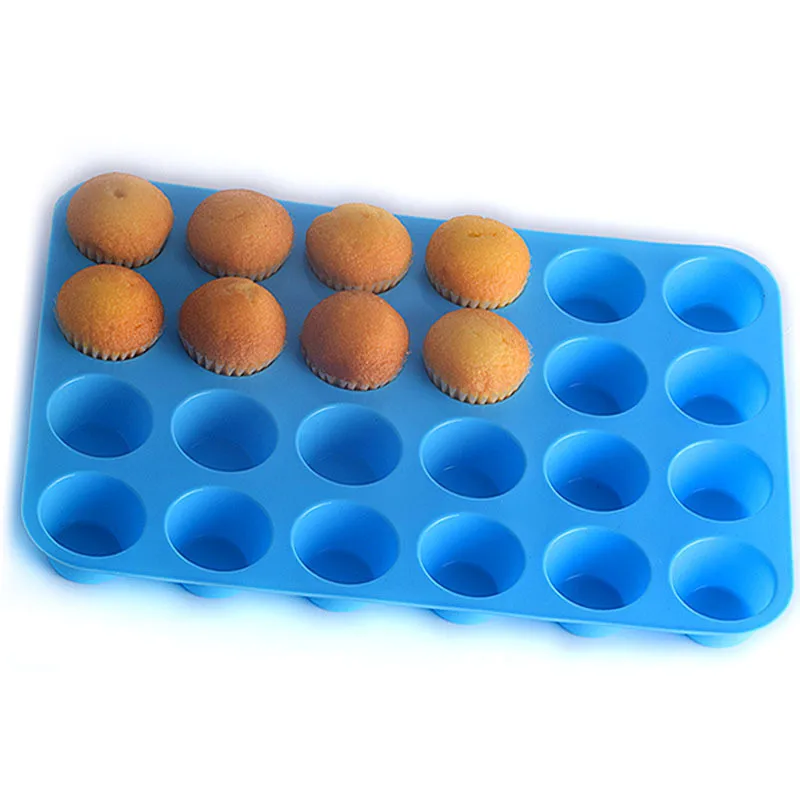 

0729 24 Hole Round Silicone Muffin Cup Jelly Pudding Chocolate Candy Mold DIY Cake Baking Tool, Many colors are available
