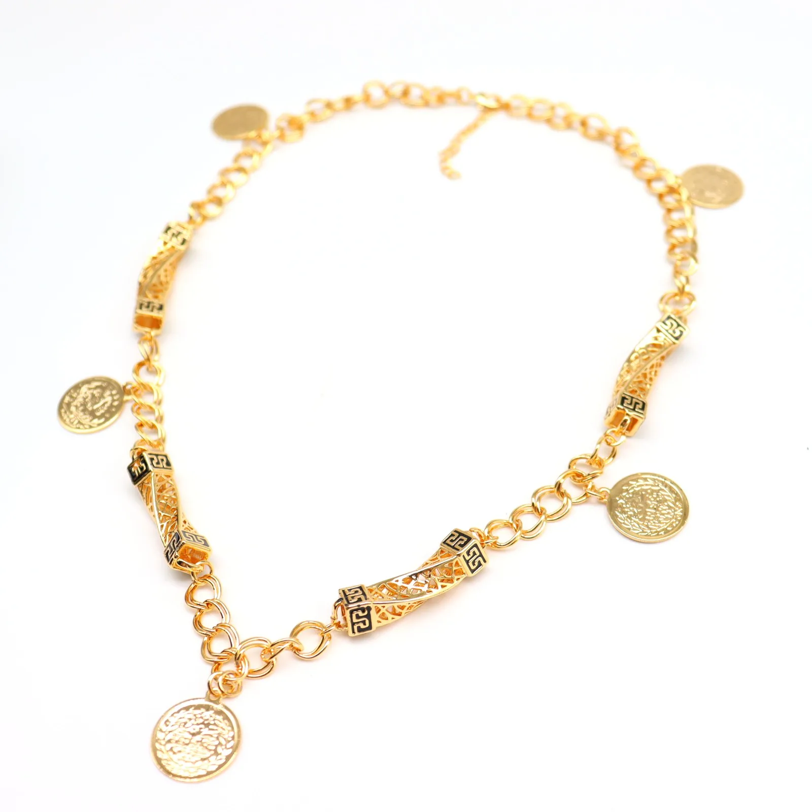 

wholesale fashion Saudi Arabia style 24k gold plated necklace charm coin pendant necklace jewelry set