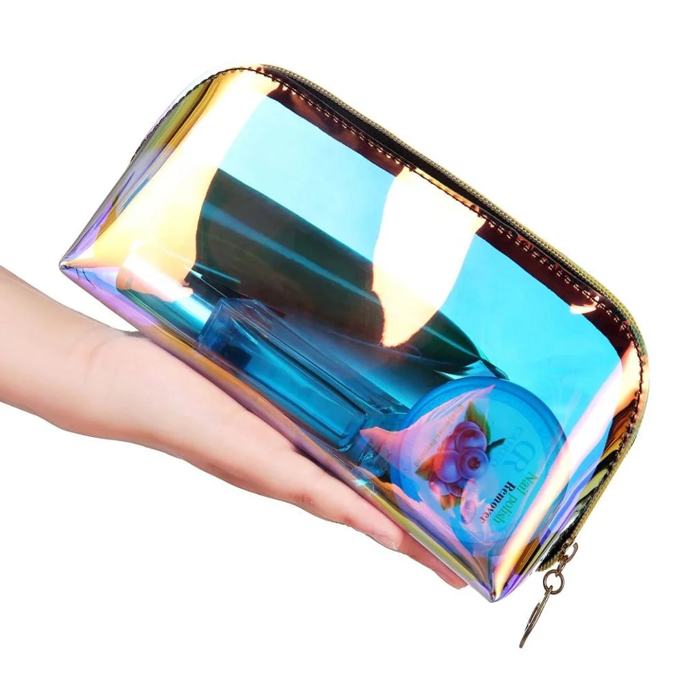 

Custom Women Transparent Laser travel toiletry bag PVC glitter Holographic Cosmetic Bag, 1 color or customized color