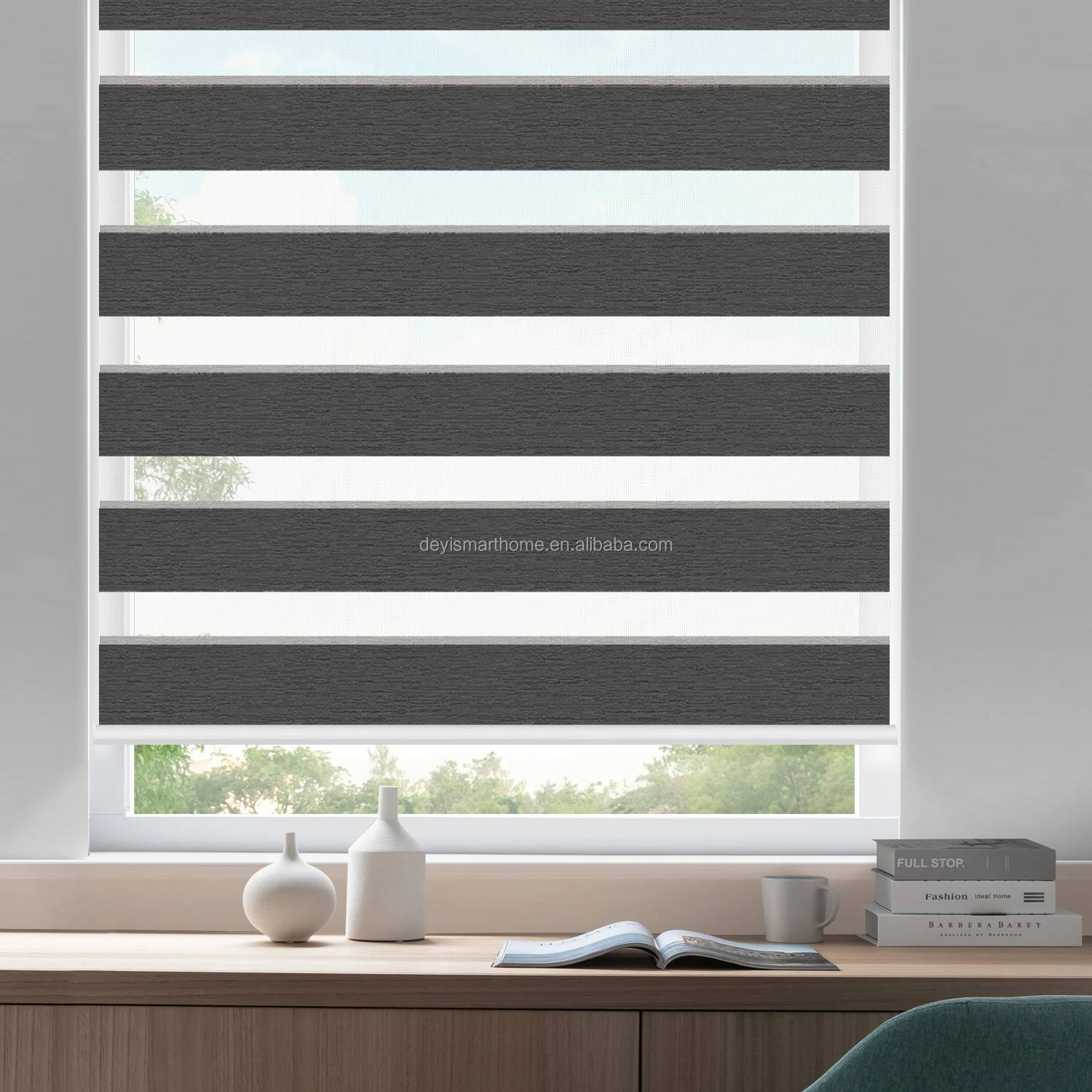 

Deyi Google Alexa Korea Remote Control Bedroom Roman Blind Bottomrail Zebra Smart Blinds Motor, Customized color