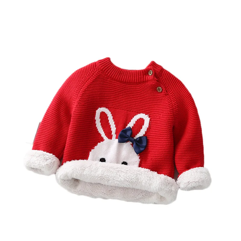 

Plush padded children's baby warm pullover knitted sweater