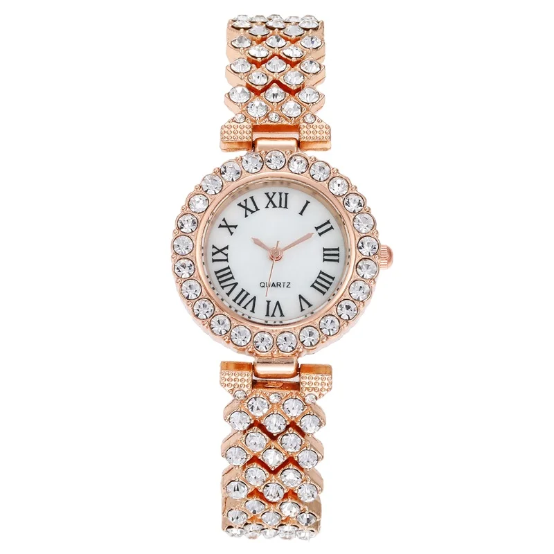 

New Roman Scale Bracelet Full Diamond Women's Watch Bracelet Set Watch Casual Ladies Quartz Watch