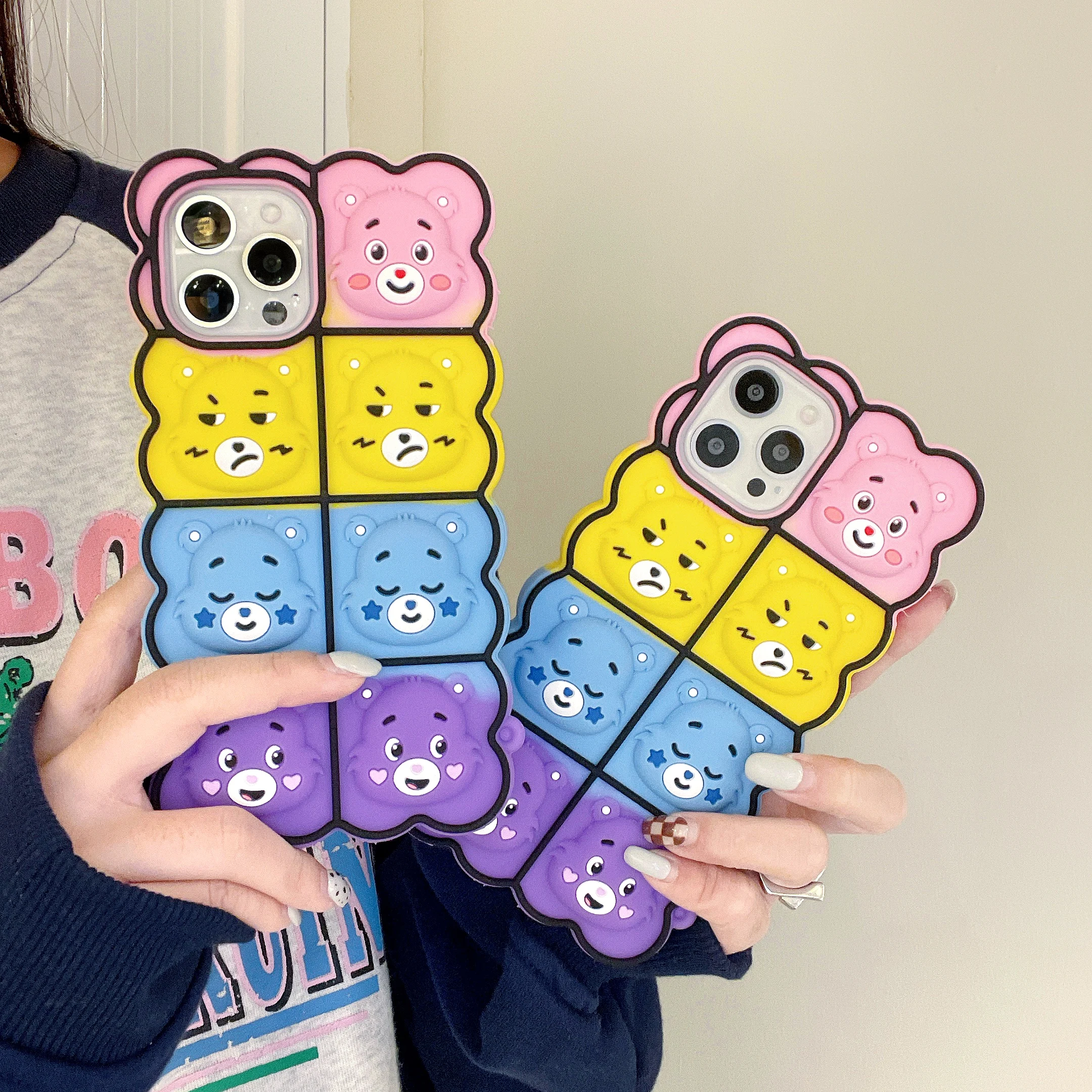 

3D Rainbow Bear Bubble Phone Case For iPhone 13 12 11 Pro Max X XR XS 7 8 Plus SE Soft Silicone Cover Fundas