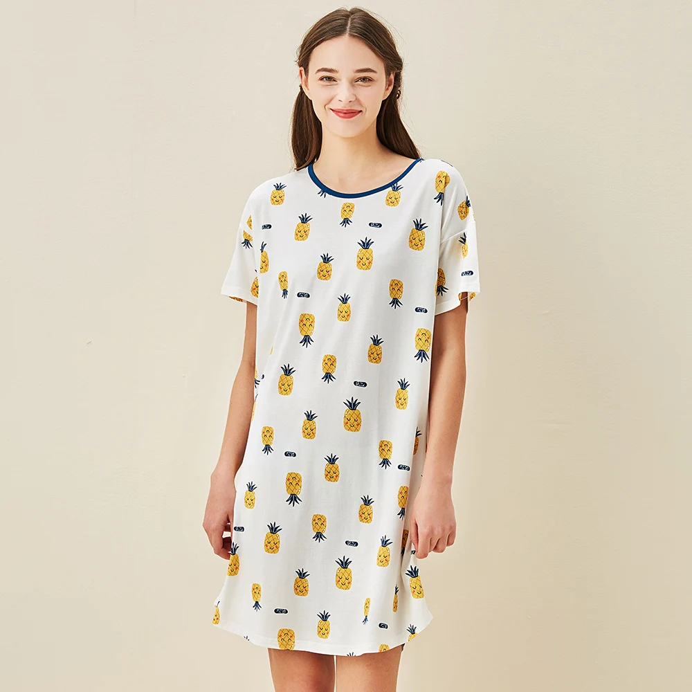 

Summer Printed T-Shirt Sleeping Dress Women Night Dresses Nighties For Woman Soft Bamboo Sleep Top Nighty For Ladies Night Gown, Multi color