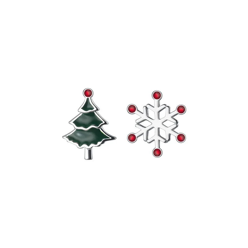 

HOT INS 925 silver snowflake christmas tree zircon oil drip gold plated stud earrings for women fashion jewelry earrings