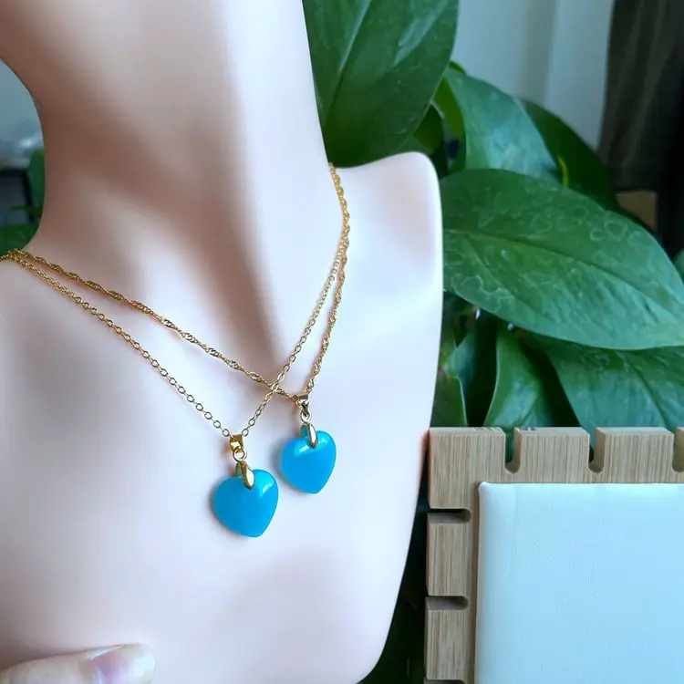 

18k Gold Plated Heart Pendant Crystal Necklaces Jewelry For Women 2021 Charm Natural Jade Love Heart Pendant Necklace