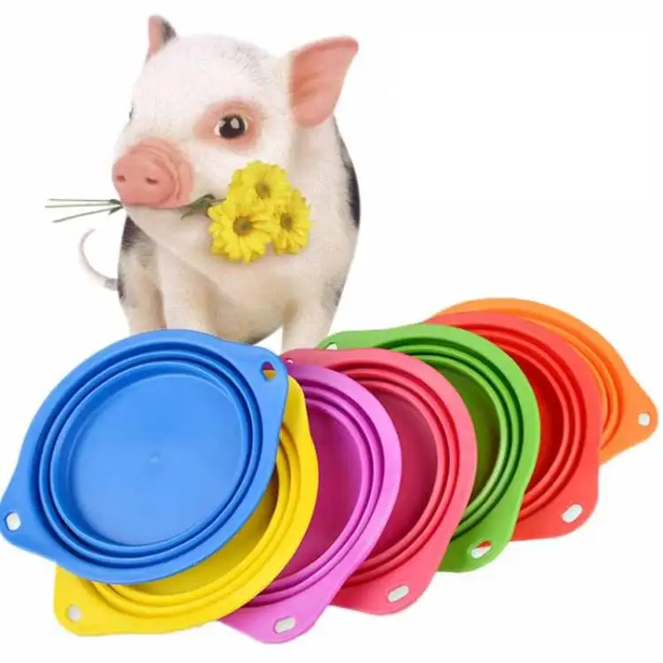 

Wholesale Dog Pet Folding Silicone Bowl Portable Travel Pet Dog Bowl For Cats Dogs, Red, yellow, blue, green, pink, orange, purple