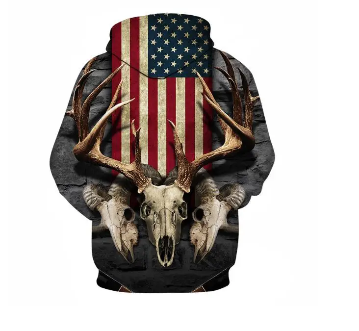 

3D Man Casual Hoodies National flag and deer head Hip hop Sweater