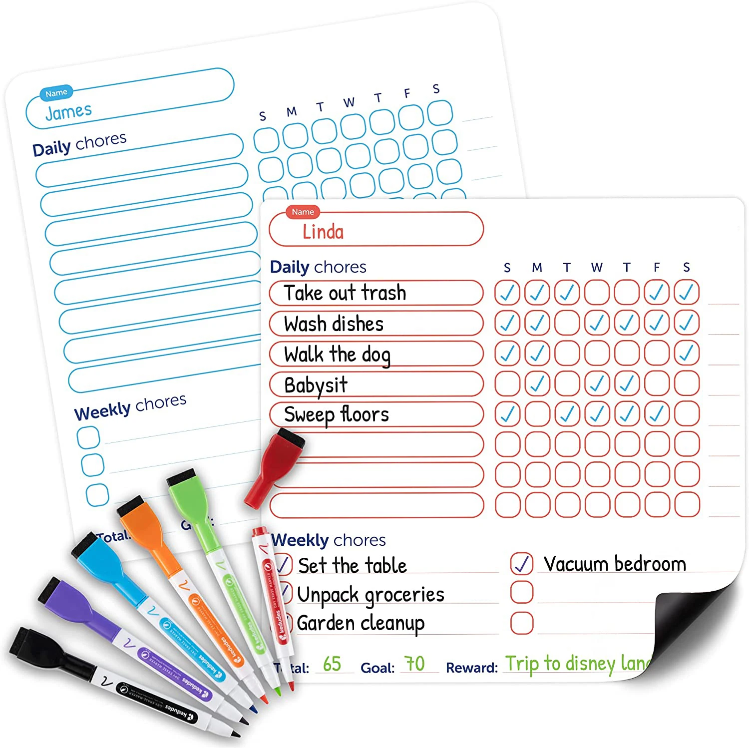 

Dry Erase Behavior & Chore Chart Individual Magnetic White Board Reward Chores Chart Fridge Calendar, Magnetic Dry Erase Board