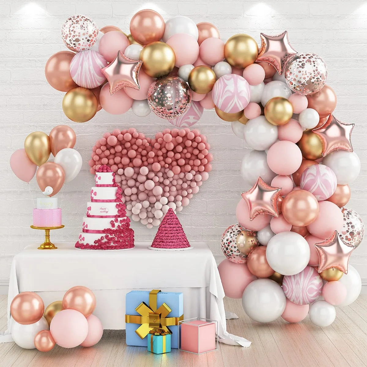 

82pcs Pink Rose Color Party Theme Wedding Latex Bride Birthday Decoration Balloons Arch Set