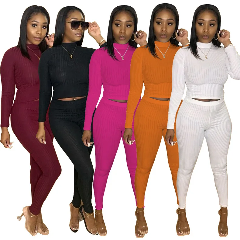 

Foma TY1873 hot selling 2020 solid t shirt long pants set women's two piece clothing set