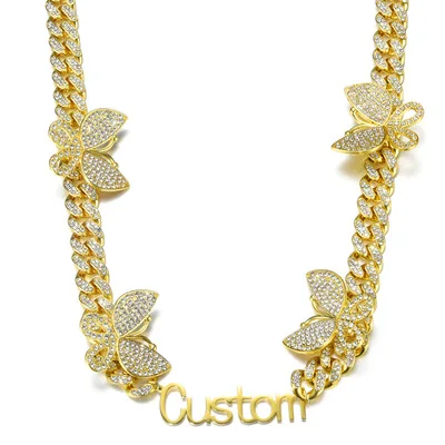 

New Arrivals Hip Hop Custom 13mm Name Butterfly Necklace, Gold / silver